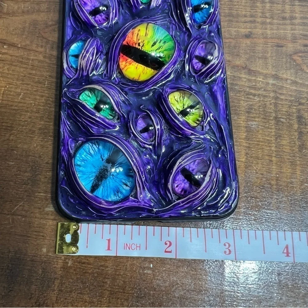 iPhone 8 Plus custom handmade phone case 3D dragon eyes in purple silicone